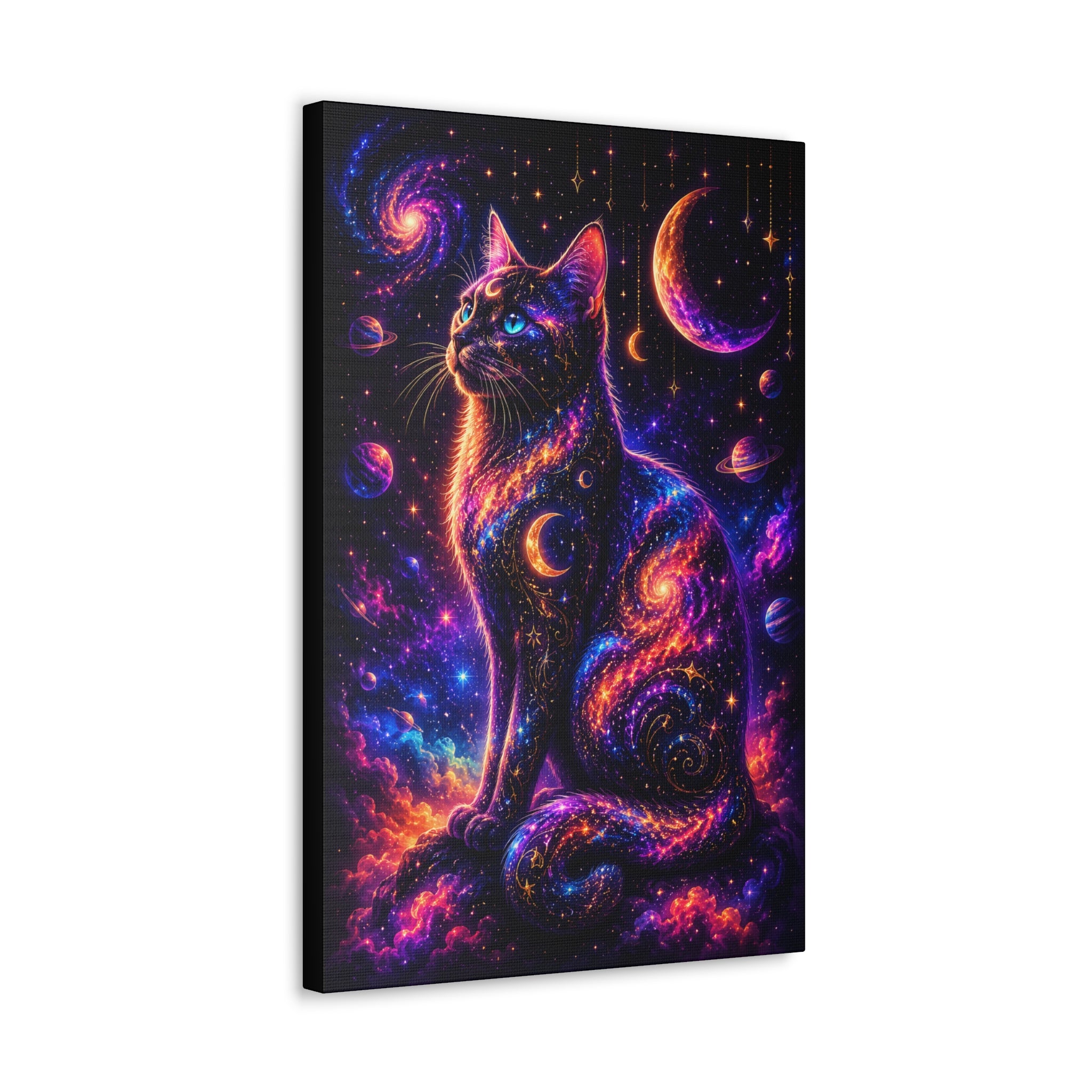 Galaxy Cat Canvas Wall Art — Neon Cosmic Cat Print for Home Decor