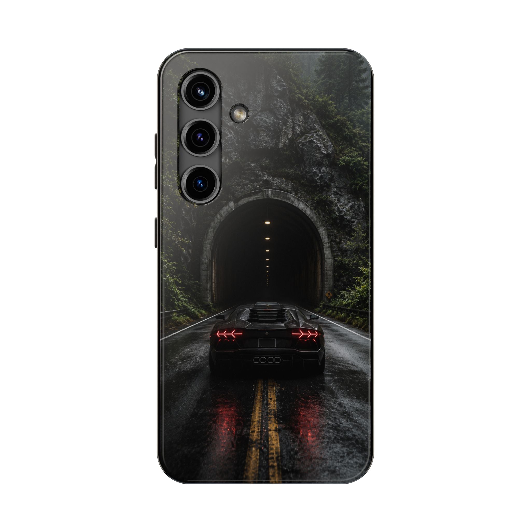 Racing Tunnel Phone Case — Dark Sports Car Rain Road Protective Case