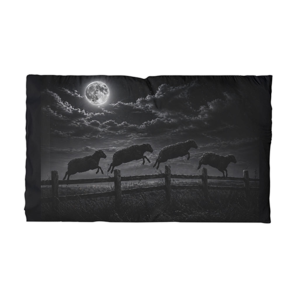 Microfiber Pillowcase - Midnight Sheep Jumping Fence Moonlit Scene
