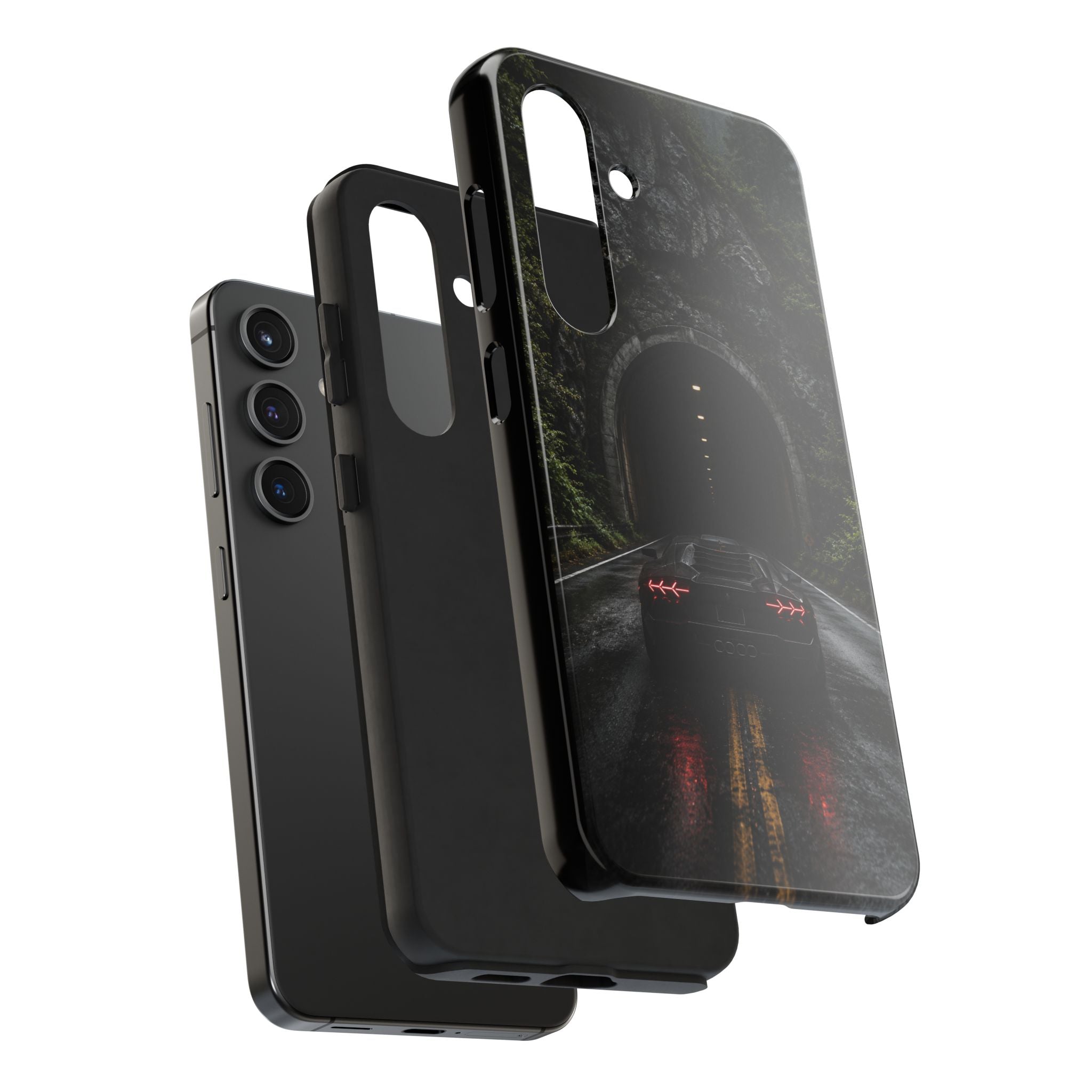 Racing Tunnel Phone Case — Dark Sports Car Rain Road Protective Case