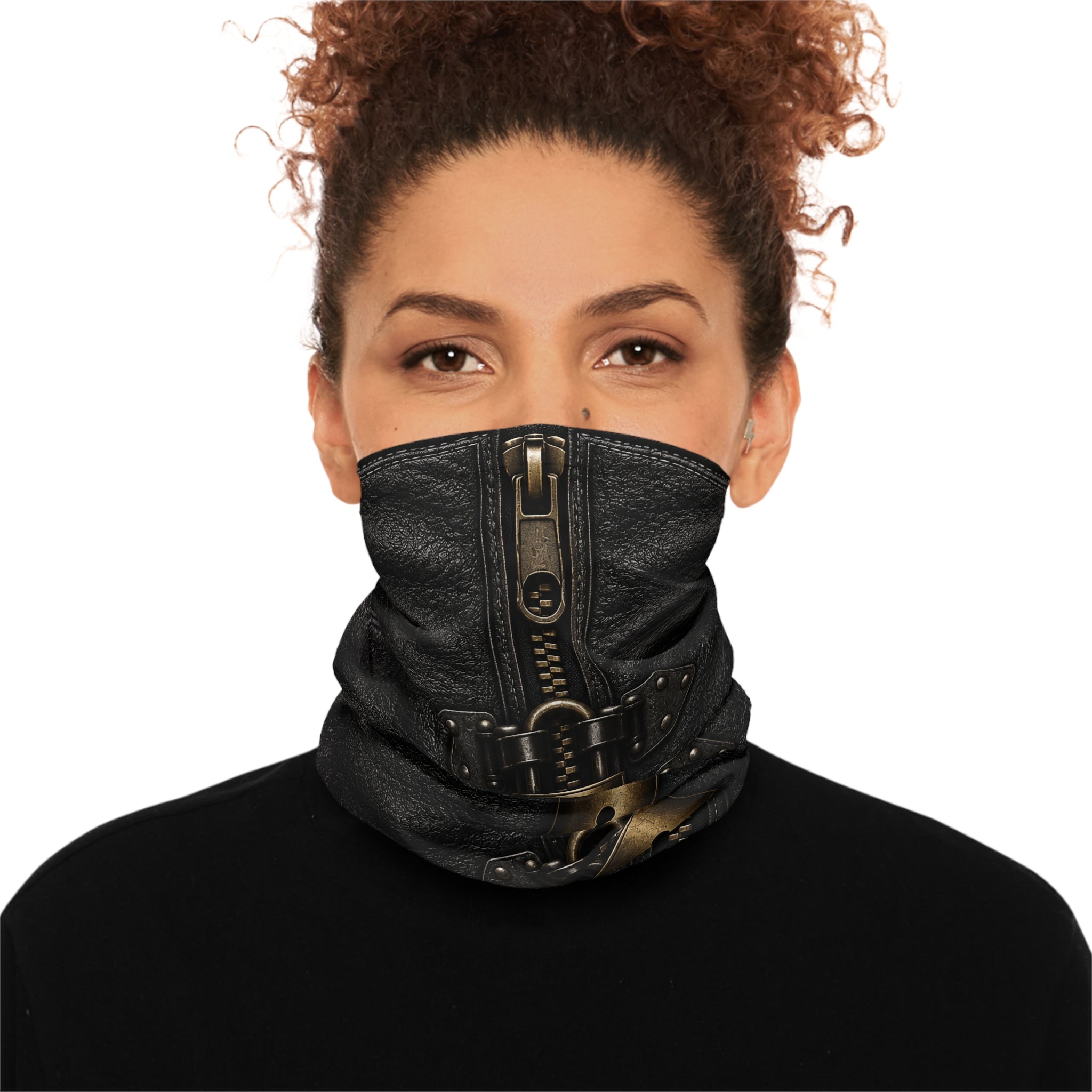 Leather Zipper & Padlock Neck Gaiter - Steampunk Face Scarf