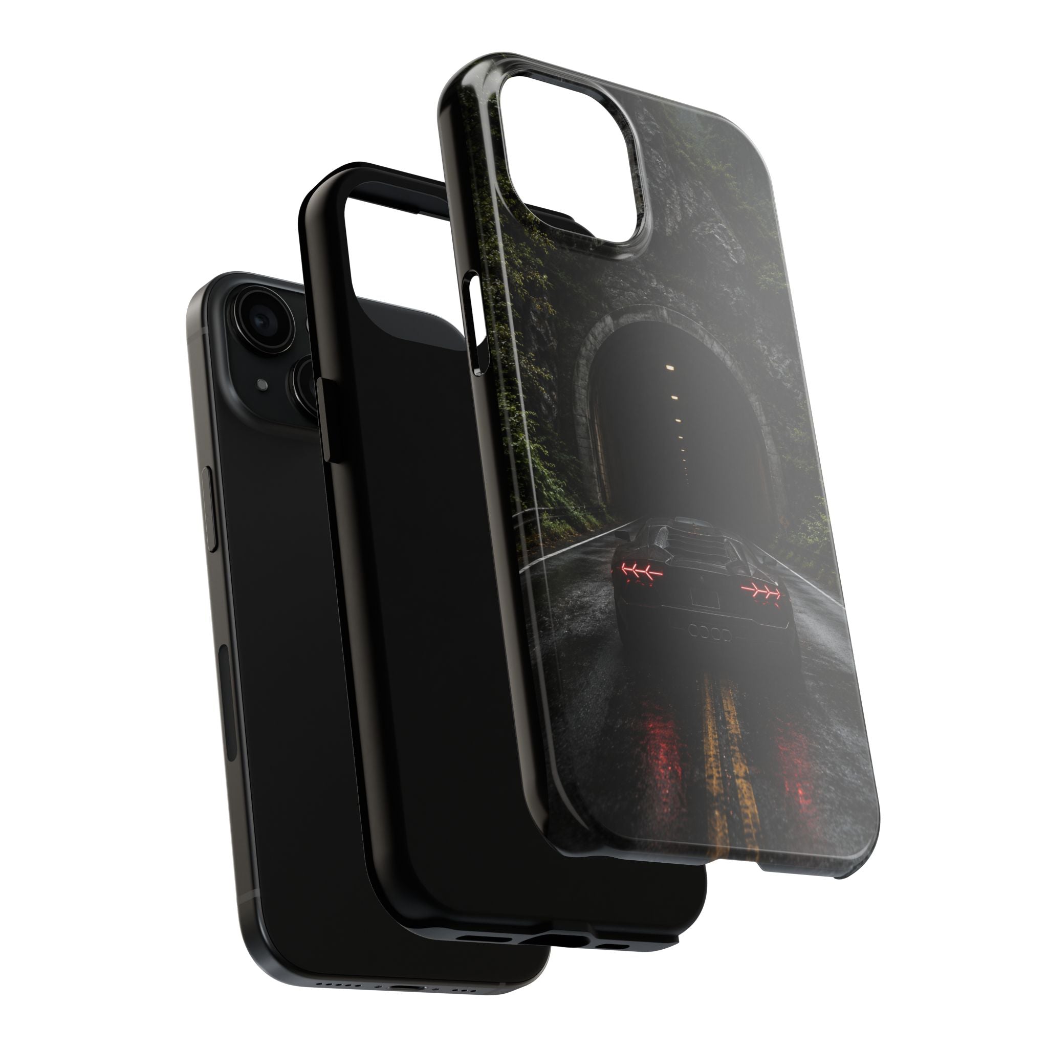 Racing Tunnel Phone Case — Dark Sports Car Rain Road Protective Case
