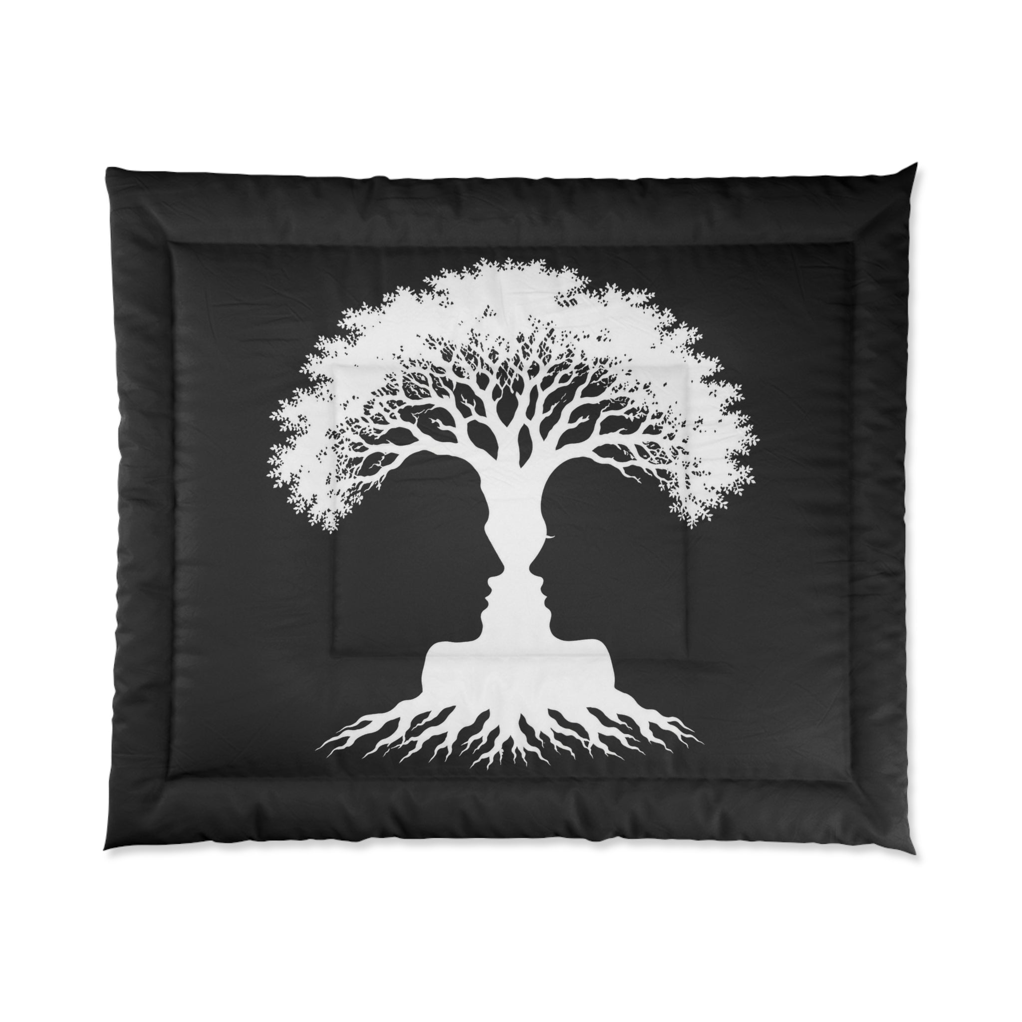 Tree of Love Comforter — Black Silhouette Couples Tree Bedding