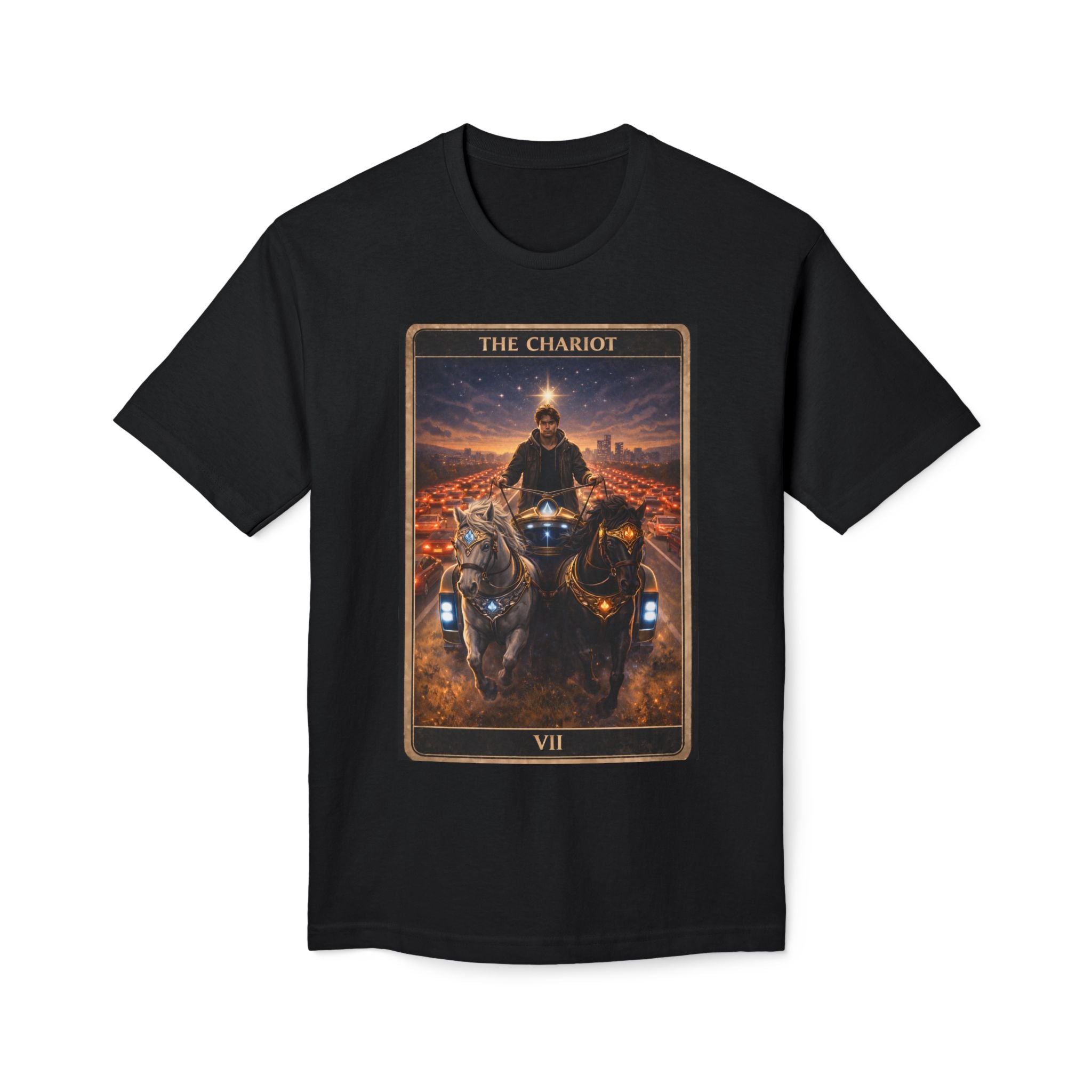 Tarot 'The Chariot' T-Shirt — Mystical Rider Graphic Tee