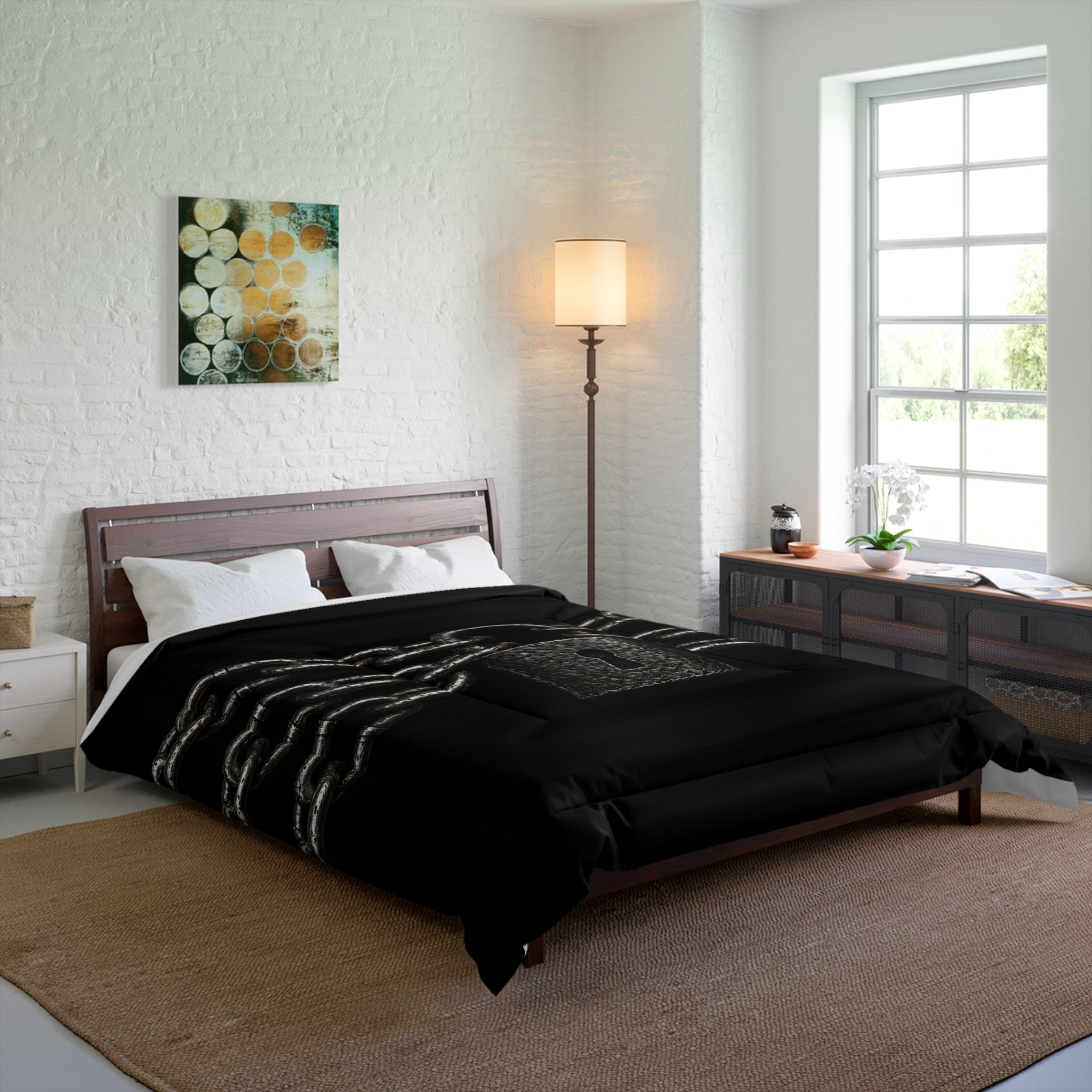 Black Padlock & Chains Comforter - Gothic Bedroom Bedding