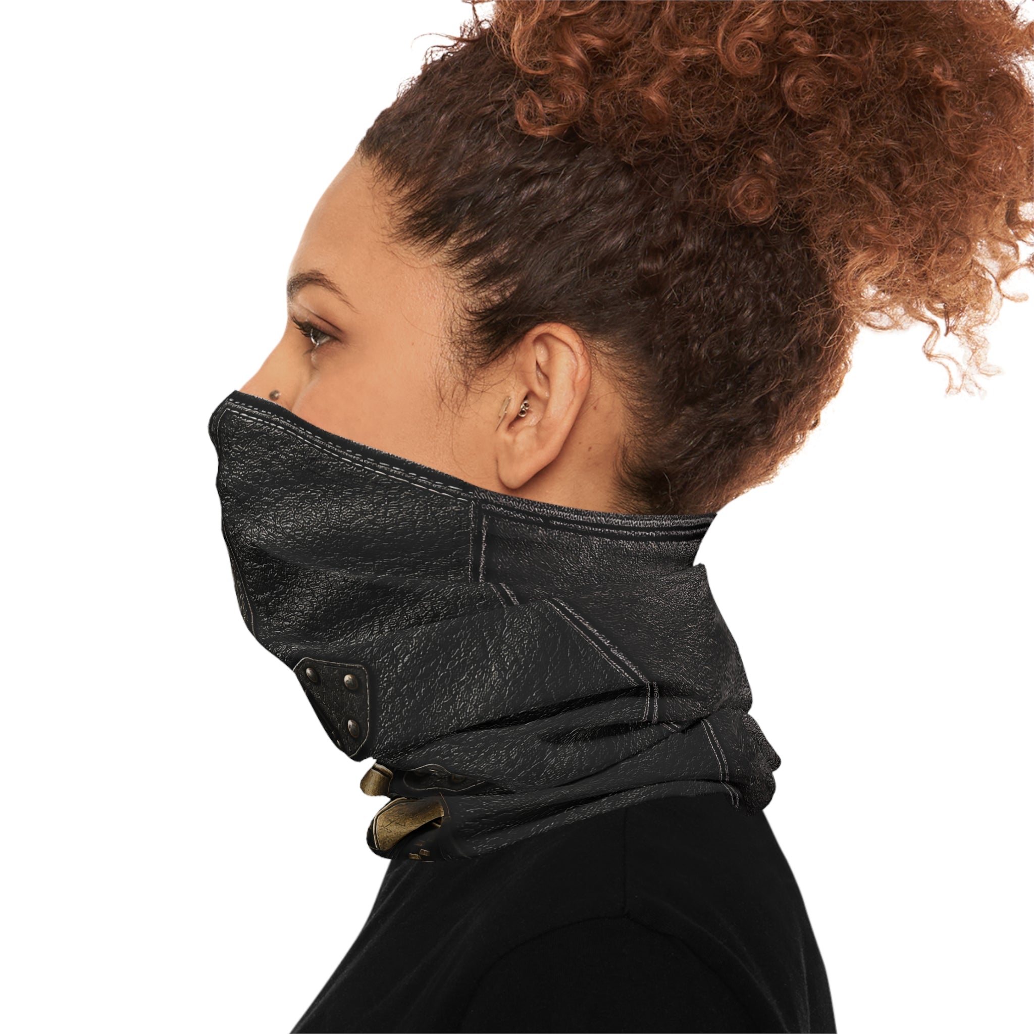 Leather Zipper & Padlock Neck Gaiter - Steampunk Face Scarf