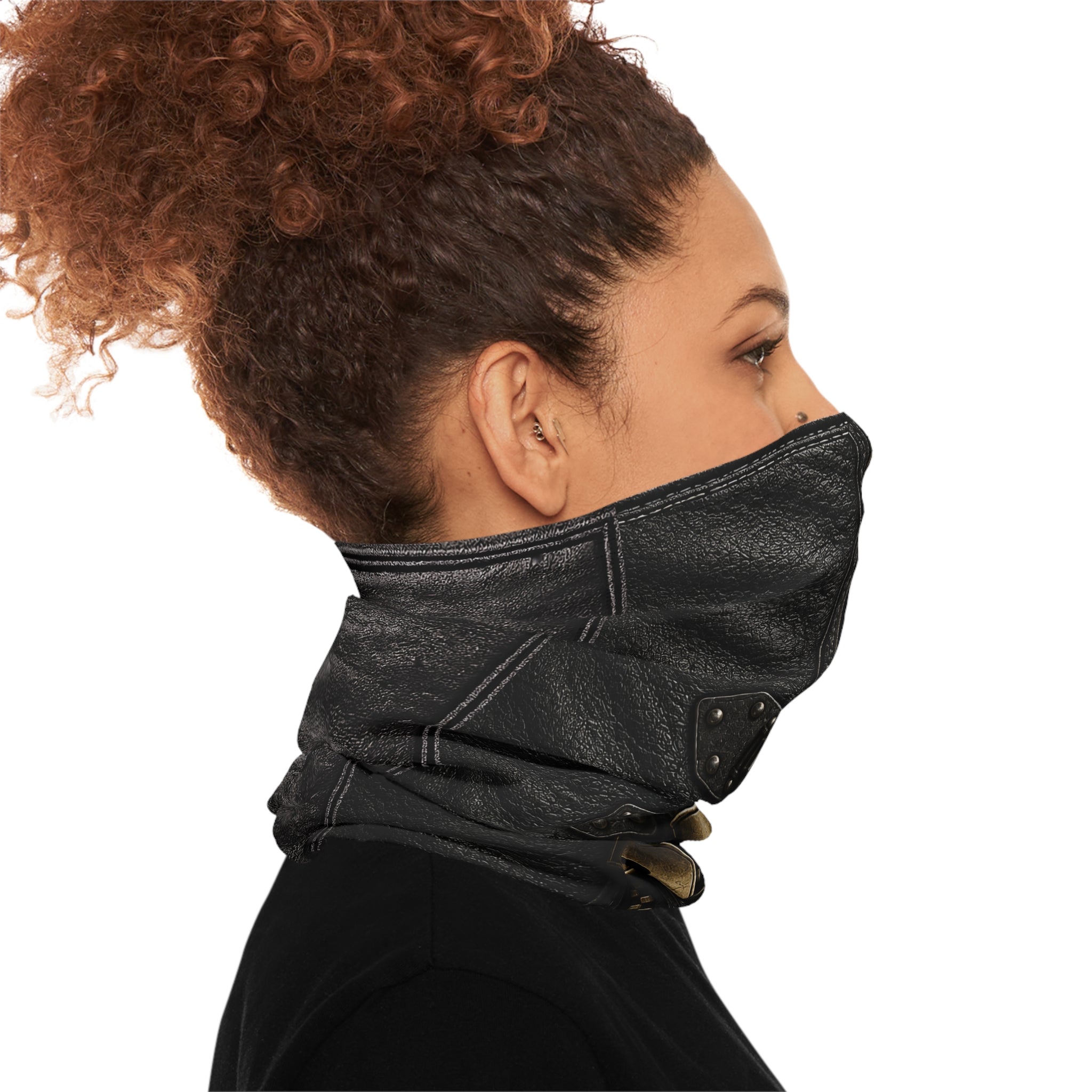 Leather Zipper & Padlock Neck Gaiter - Steampunk Face Scarf