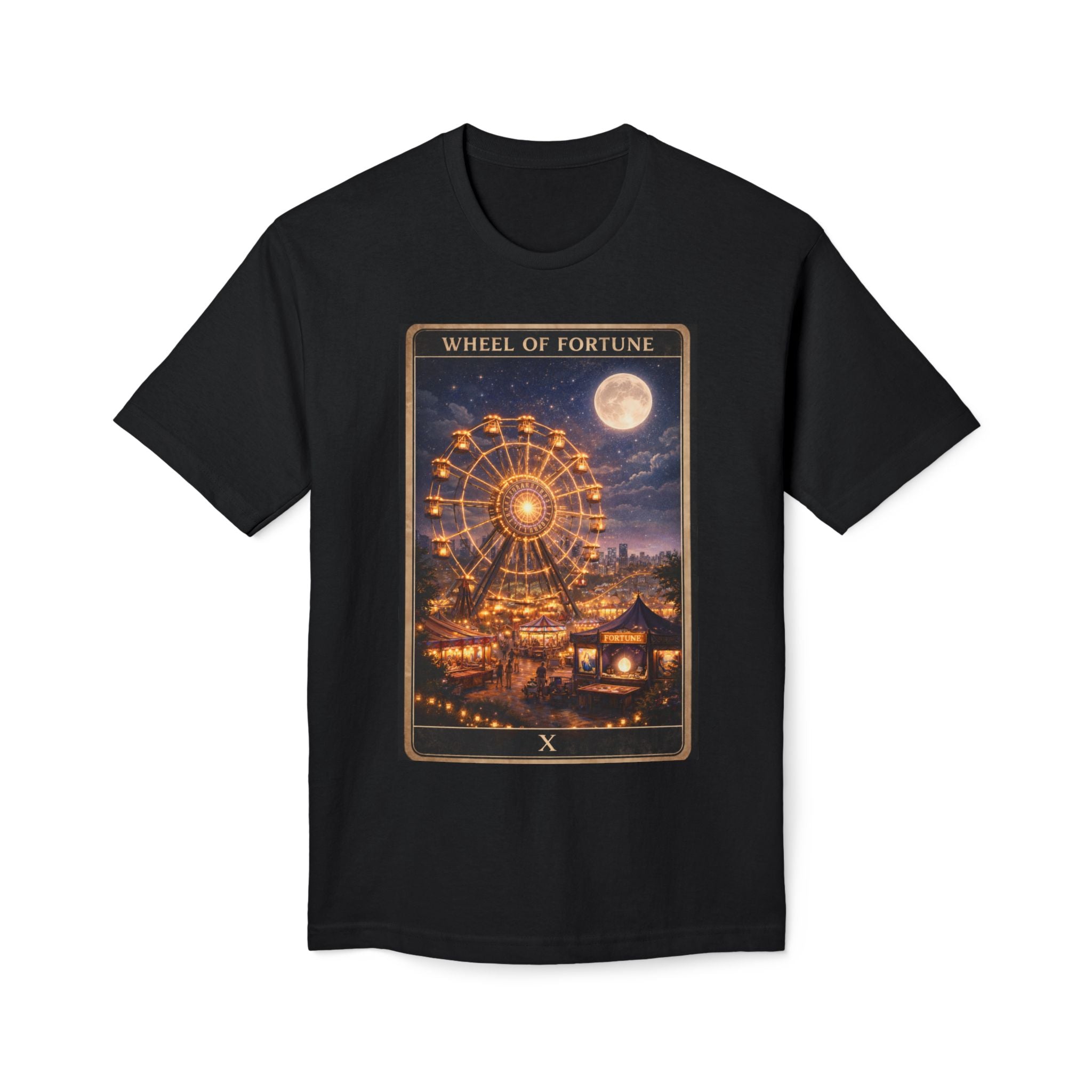 Wheel of Fortune Tarot T-Shirt — Vintage Carnival Ferris Wheel Nightscape