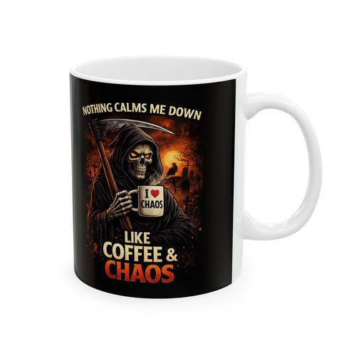 Coffee & Corpses Horror Skull Ceramic Mug — Creepy Halloween 11oz/15oz