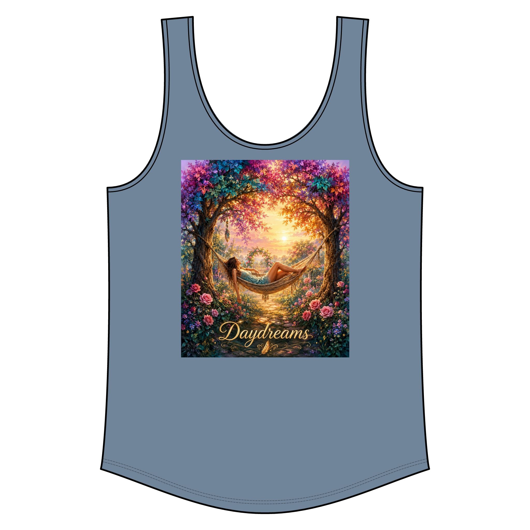 Daydreams Hammock Tank Top — Boho Sunset Relaxation Graphic Tank
