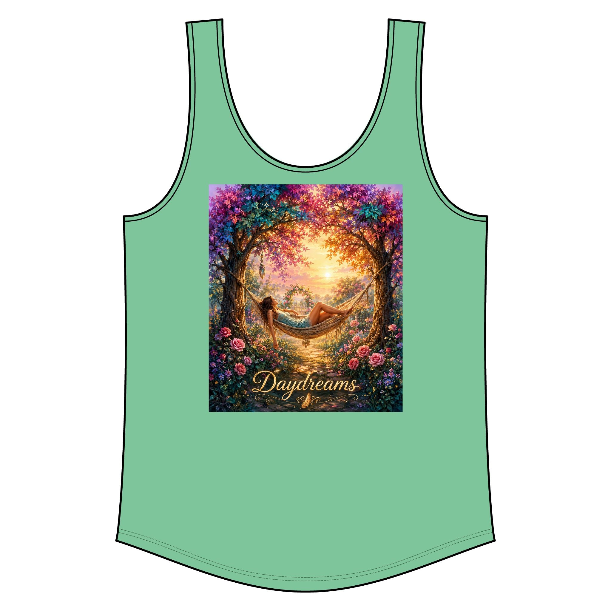 Daydreams Hammock Tank Top — Boho Sunset Relaxation Graphic Tank