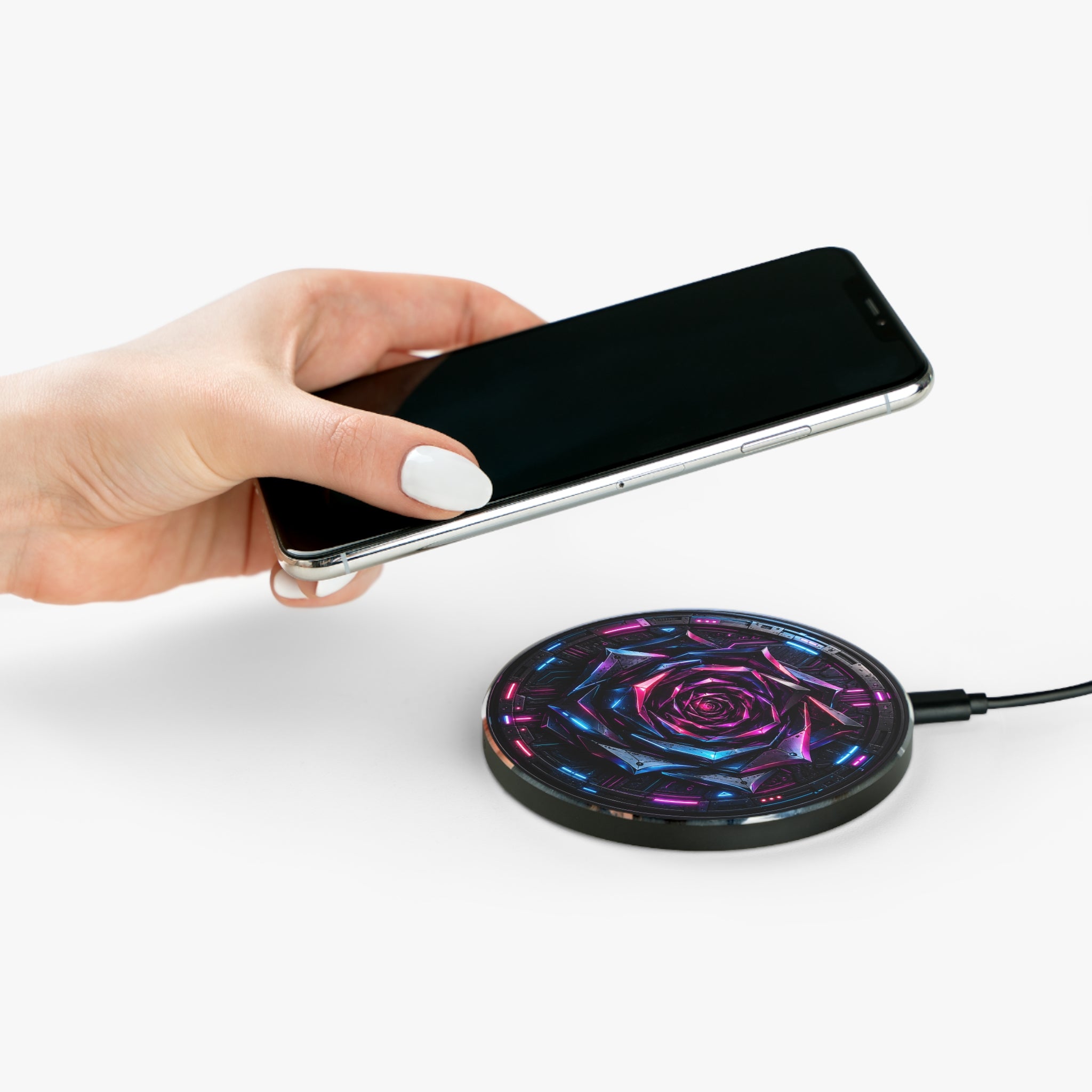 Wireless Charger — Neon Cyber Rose Qi Fast Charging Pad