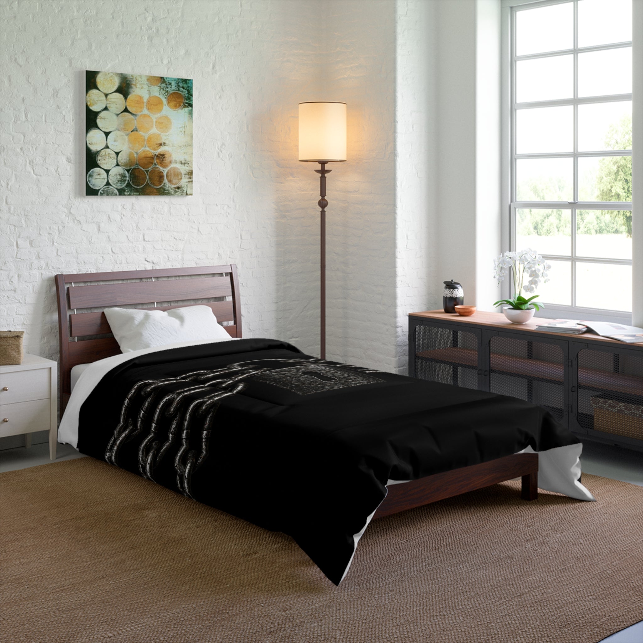 Black Padlock & Chains Comforter - Gothic Bedroom Bedding