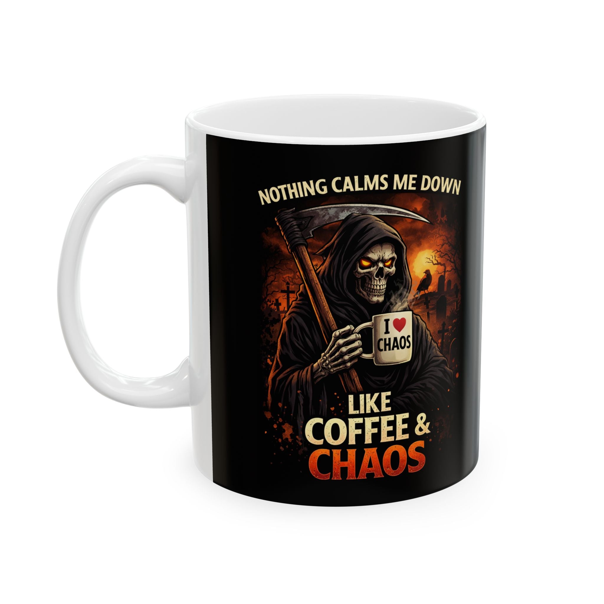 Coffee & Corpses Horror Skull Ceramic Mug — Creepy Halloween 11oz/15oz