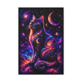 Galaxy Cat Canvas Wall Art — Neon Cosmic Cat Print for Home Decor
