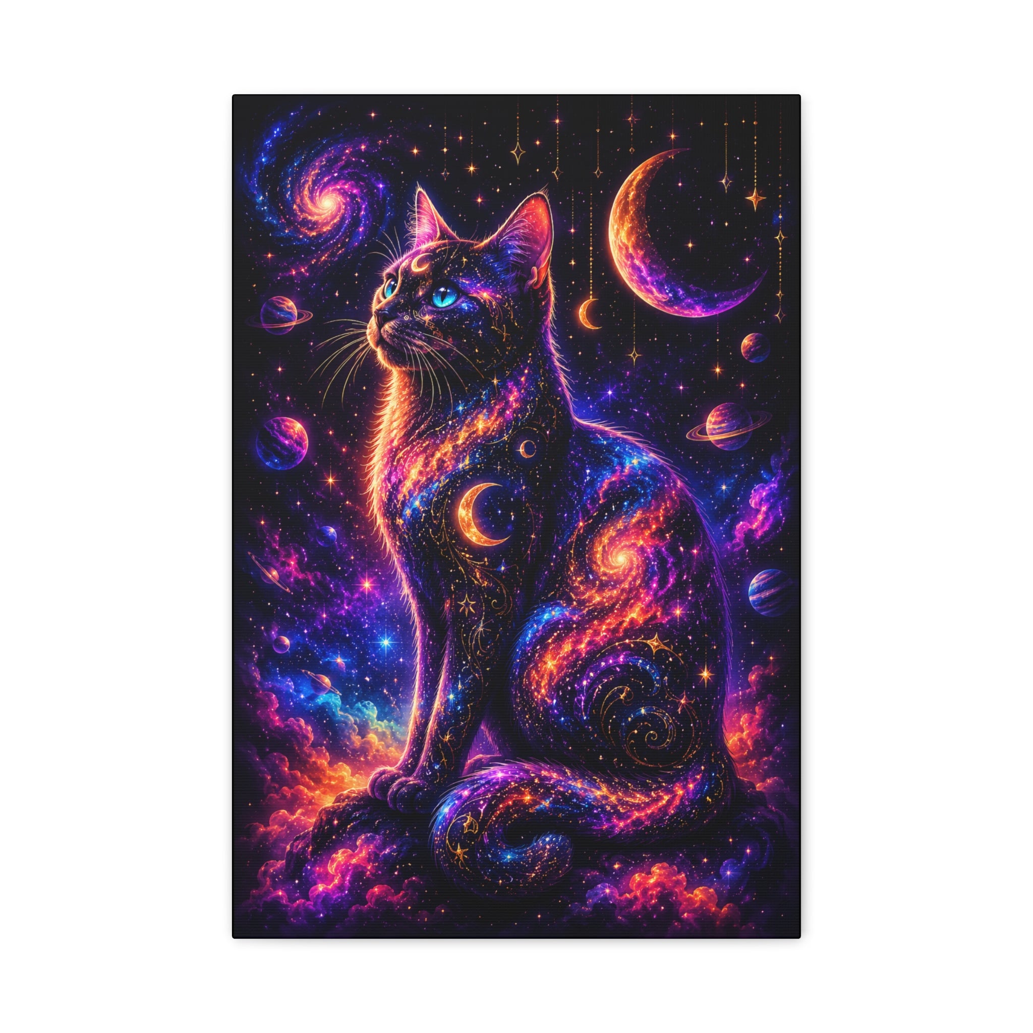 Galaxy Cat Canvas Wall Art — Neon Cosmic Cat Print for Home Decor