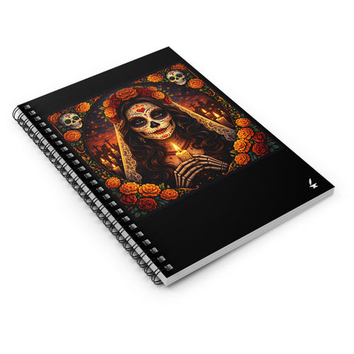 Day of the Dead Sugar Skull Notebook — Spiral Ruled Journal with Candle & Marigold Design