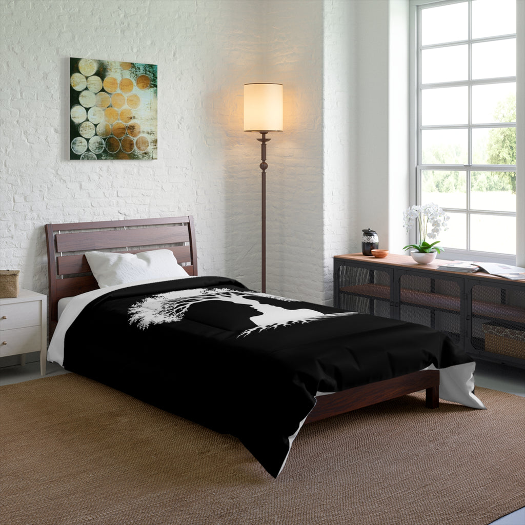 Tree of Love Comforter — Black Silhouette Couples Tree Bedding