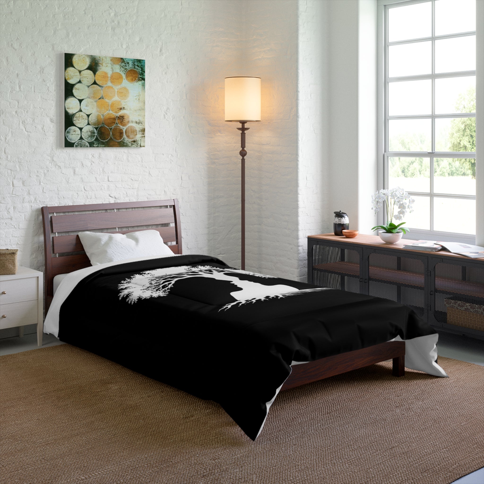 Tree of Love Comforter — Black Silhouette Couples Tree Bedding