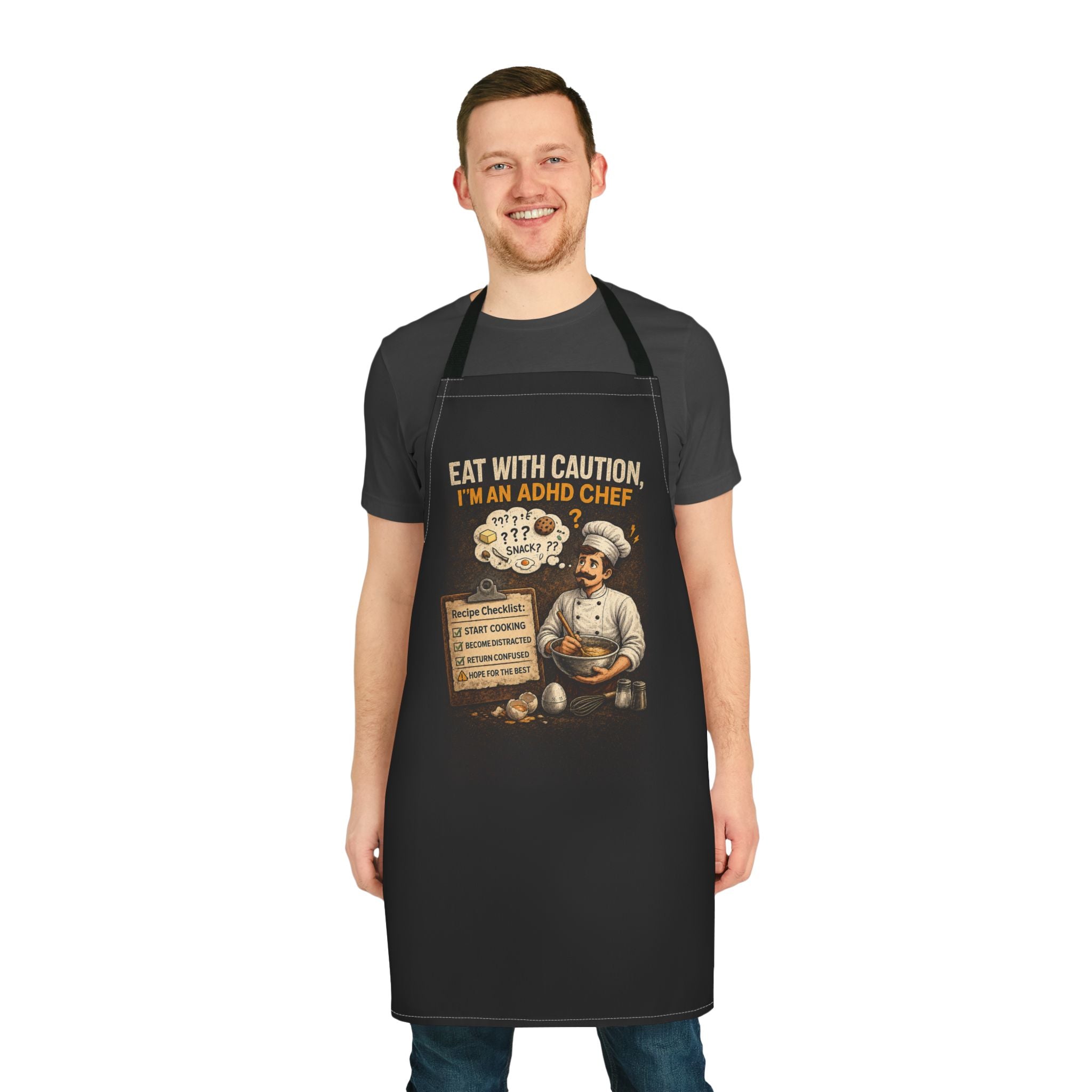 ADHD Chef Apron – "Eat With Caution, I'm an ADHD Chef" Vintage Kitchen Apron