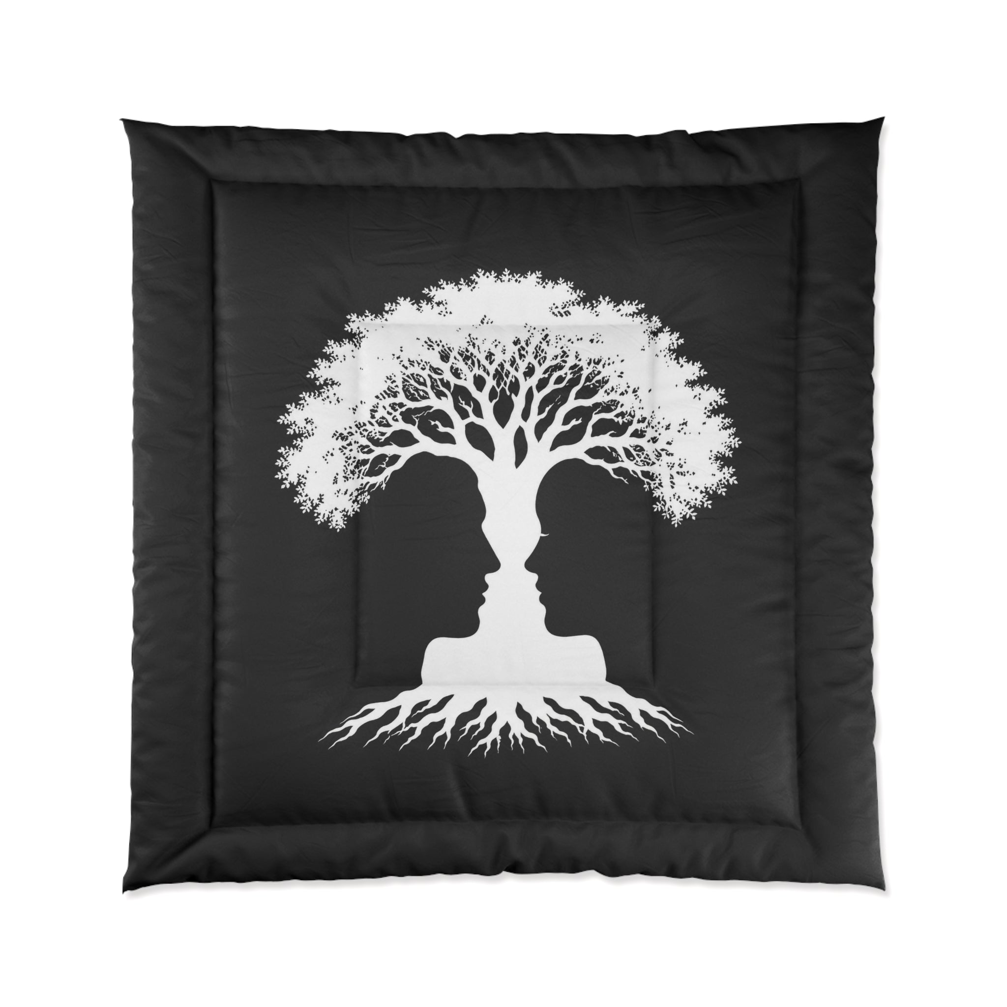 Tree of Love Comforter — Black Silhouette Couples Tree Bedding