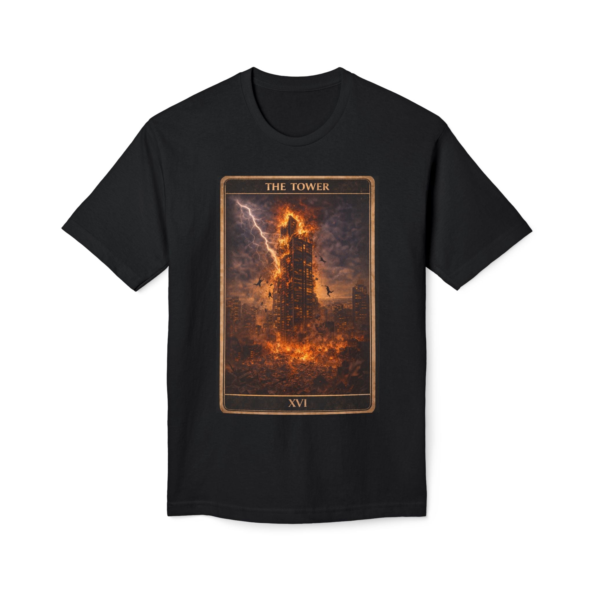 The Tower Tarot T-Shirt — Fiery XVI Card Graphic Tee