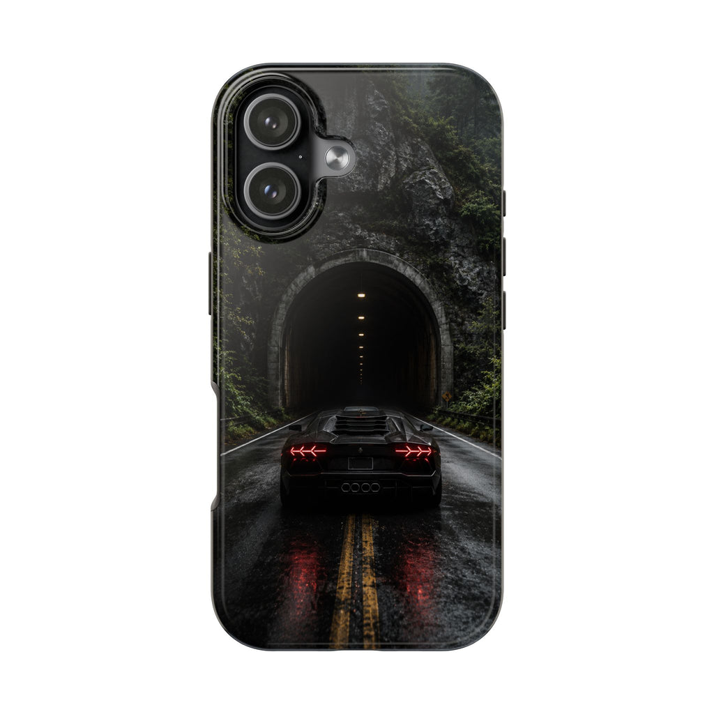Racing Tunnel Phone Case — Dark Sports Car Rain Road Protective Case