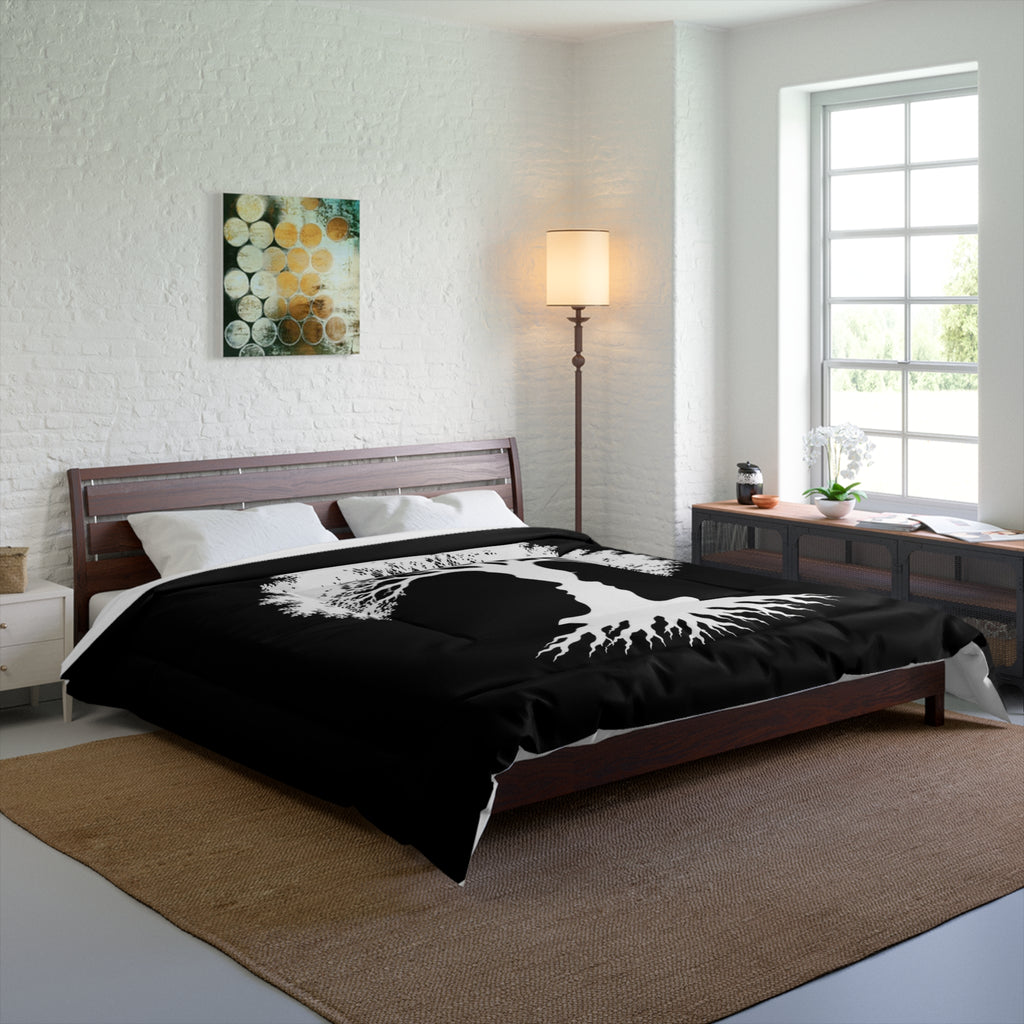 Tree of Love Comforter — Black Silhouette Couples Tree Bedding