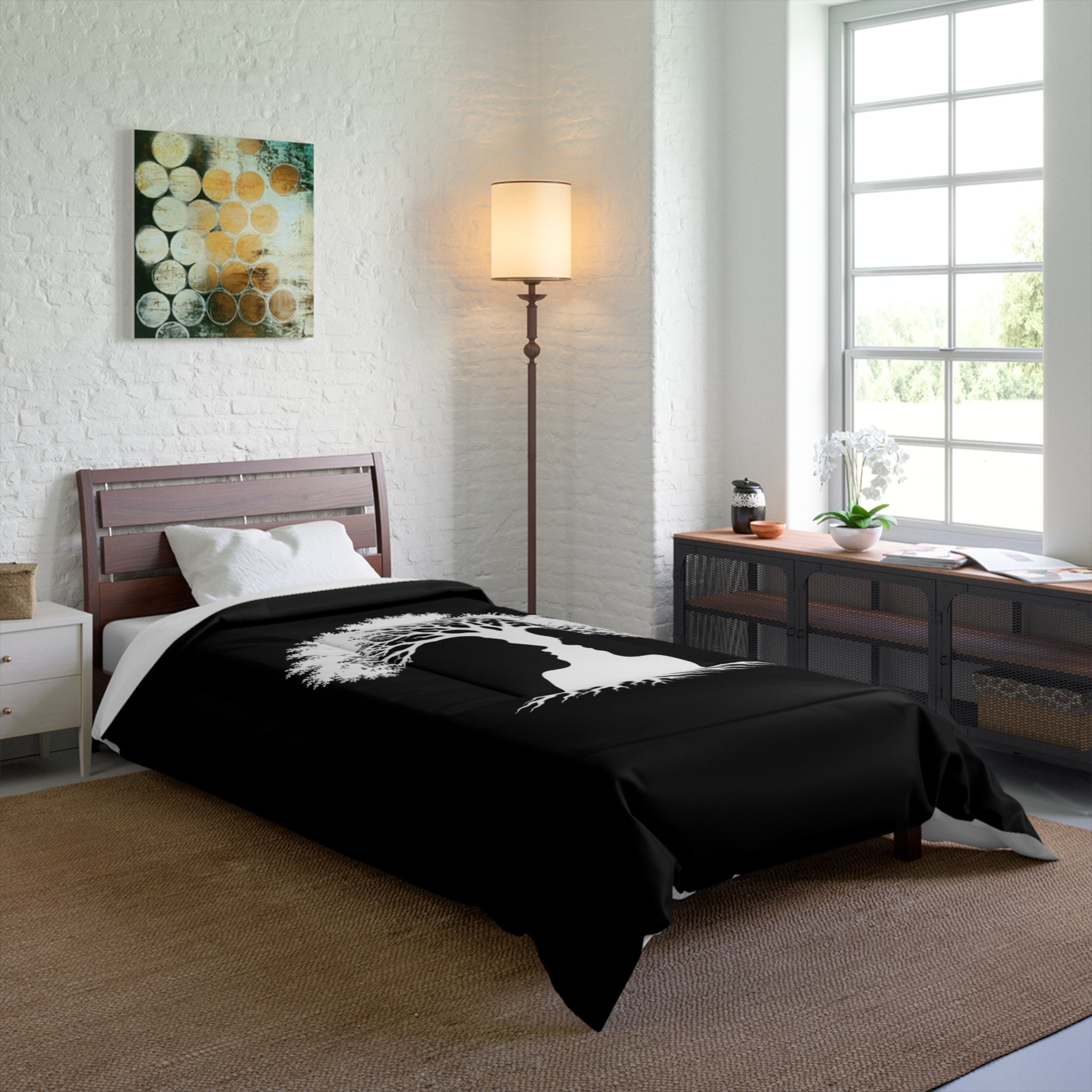 Tree of Love Comforter — Black Silhouette Couples Tree Bedding