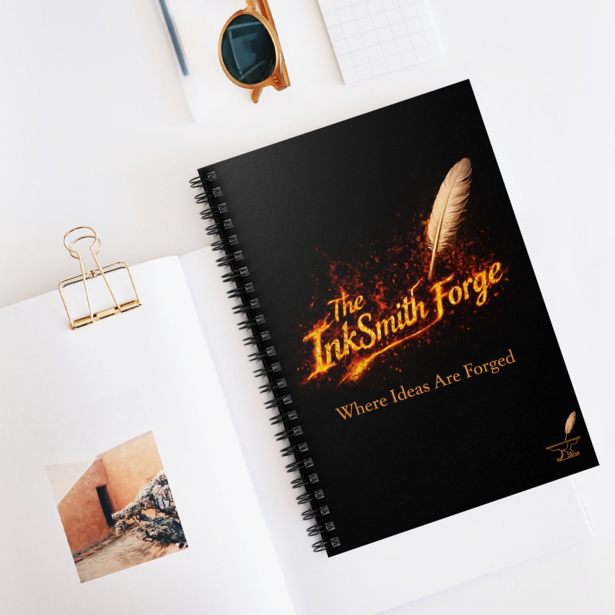 InkSmith Forge Spiral Notebook — Fiery Quill Ruled Journal for Writers & Creators