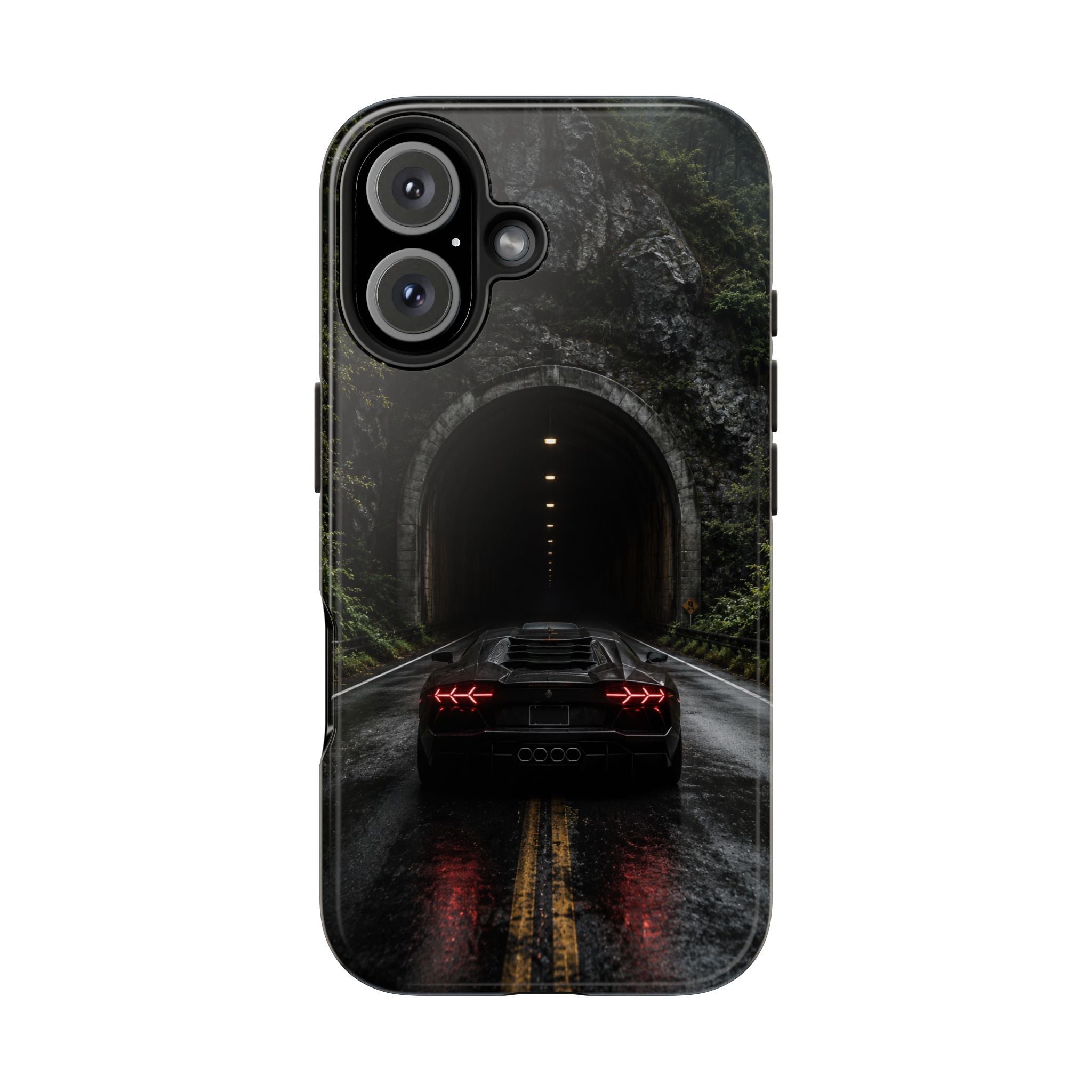 Racing Tunnel Phone Case — Dark Sports Car Rain Road Protective Case