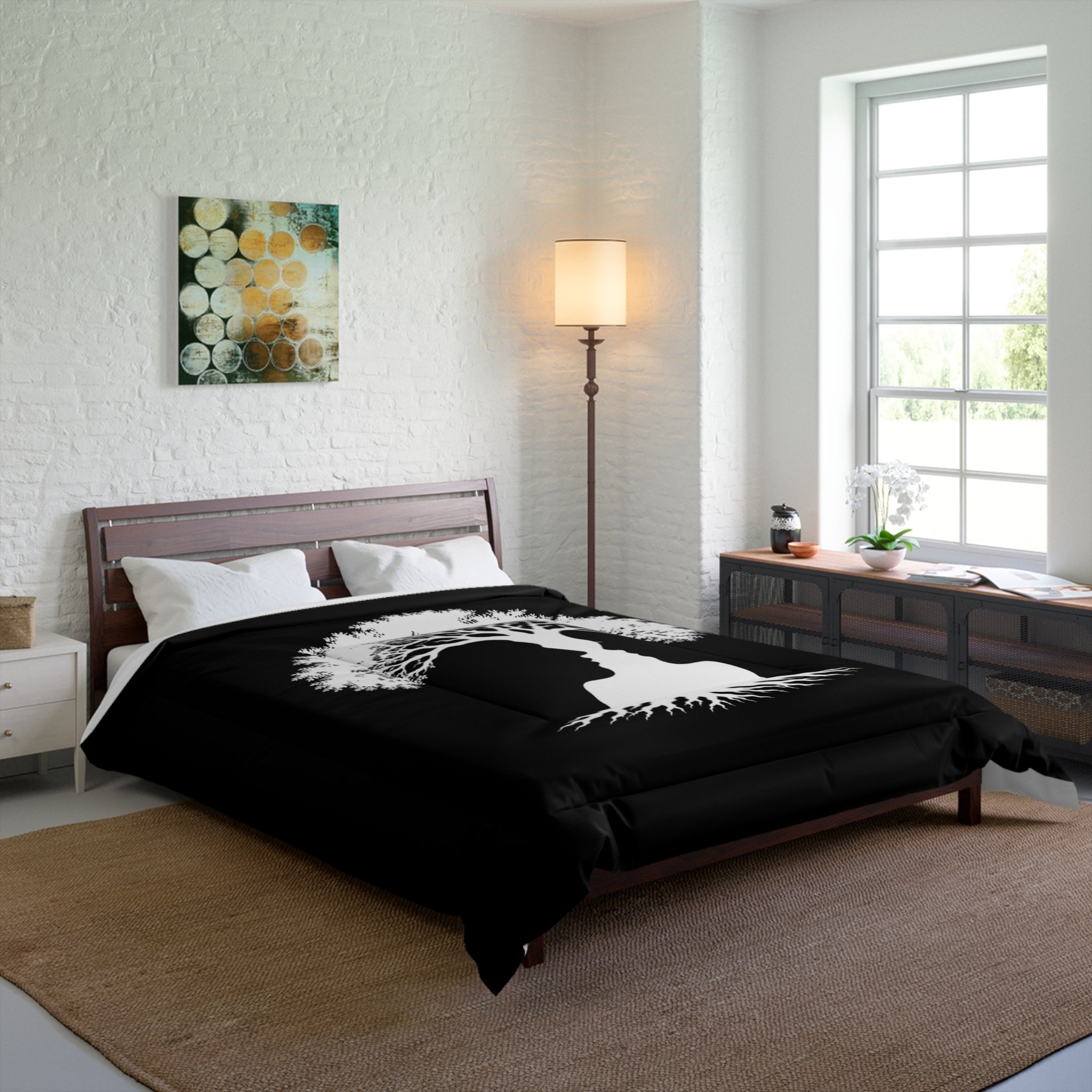 Tree of Love Comforter — Black Silhouette Couples Tree Bedding