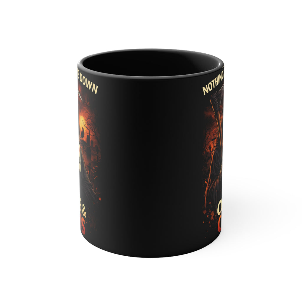 Coffee & Chaos Accent Mug — 'Nothing Calms Me Down Like Coffee & Chaos' Grim Reaper Gift