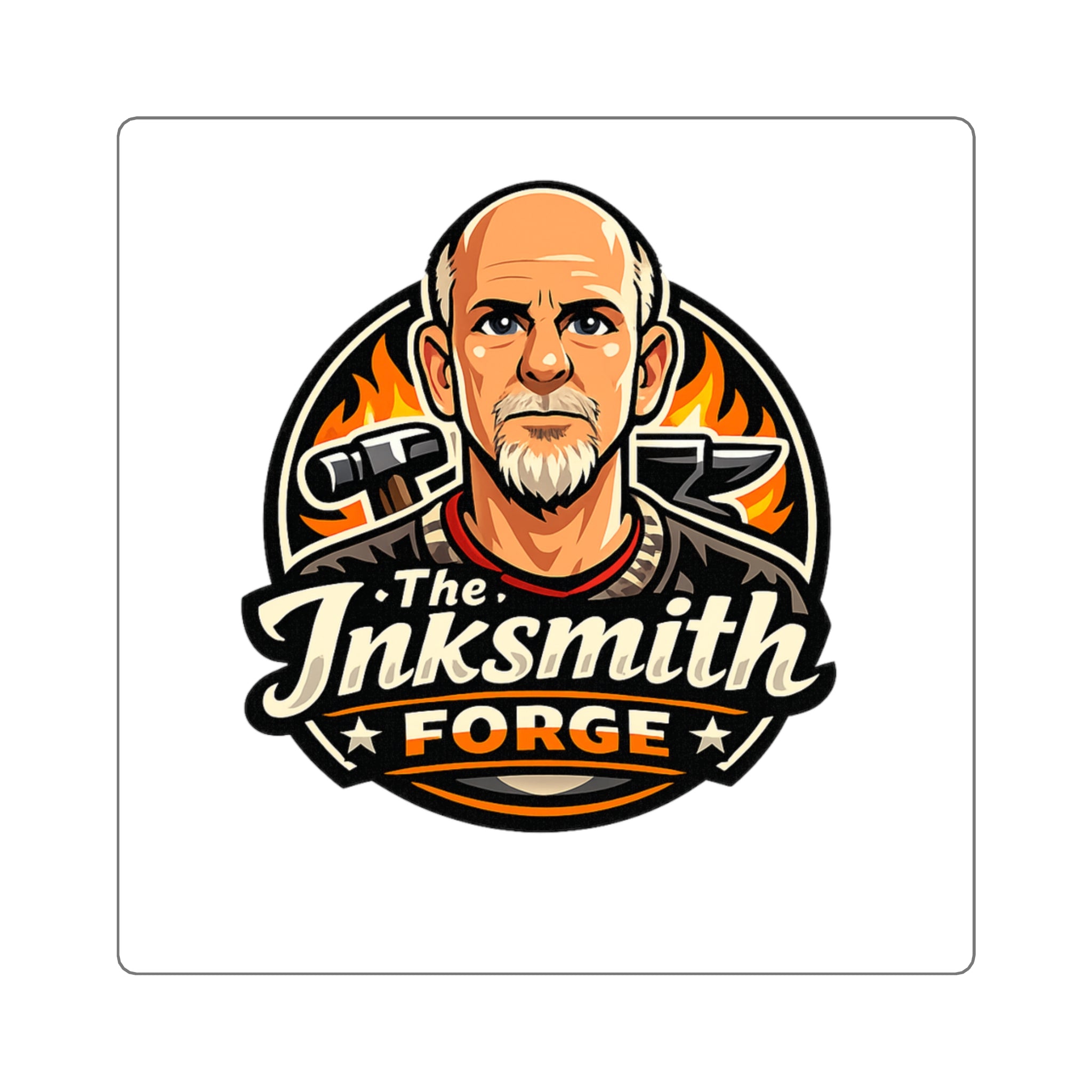 Inksmith Forge Square Sticker — Vintage Tattoo Artist Logo Sticker