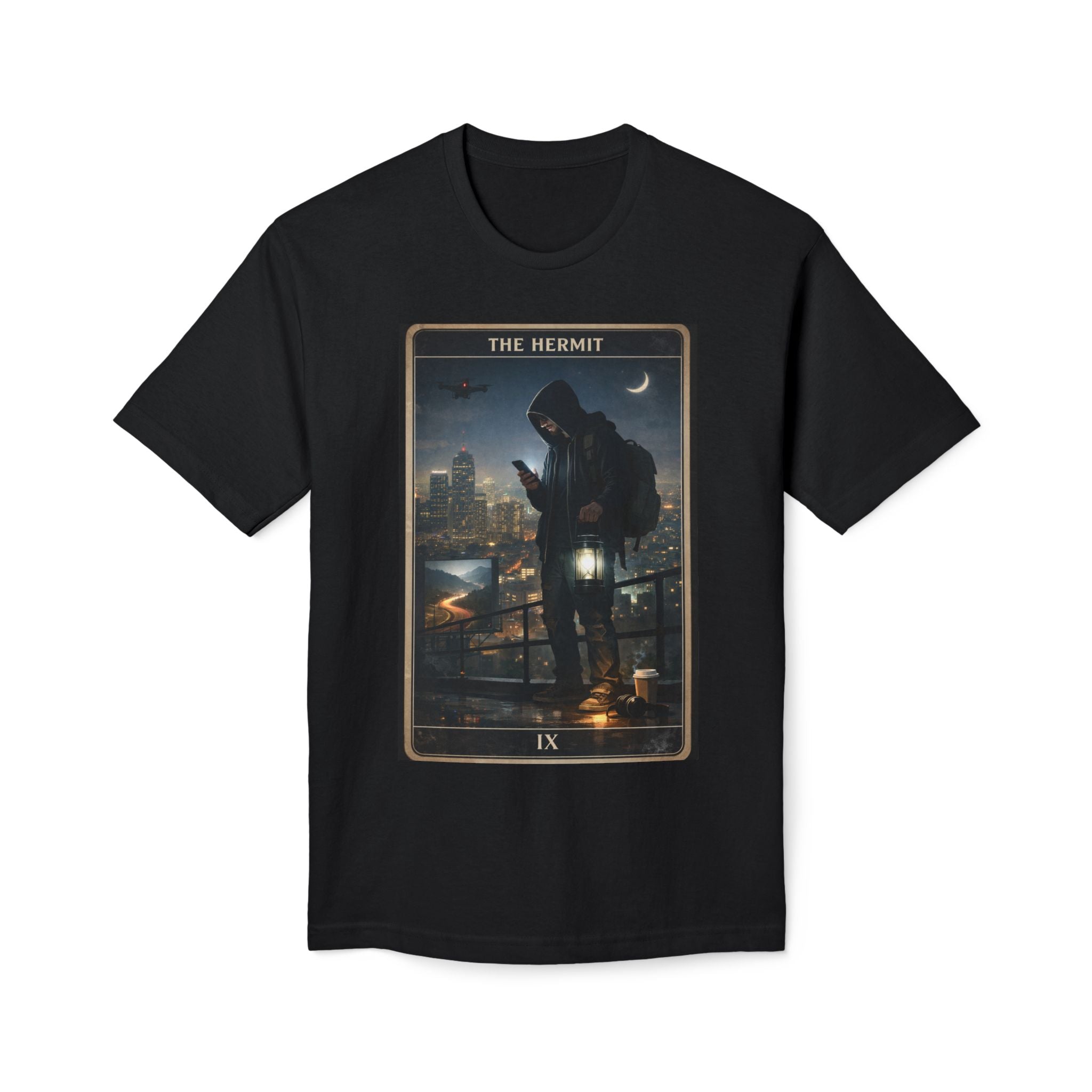 The Hermit Tarot T-Shirt – Moody Urban Nightscape Graphic Tee
