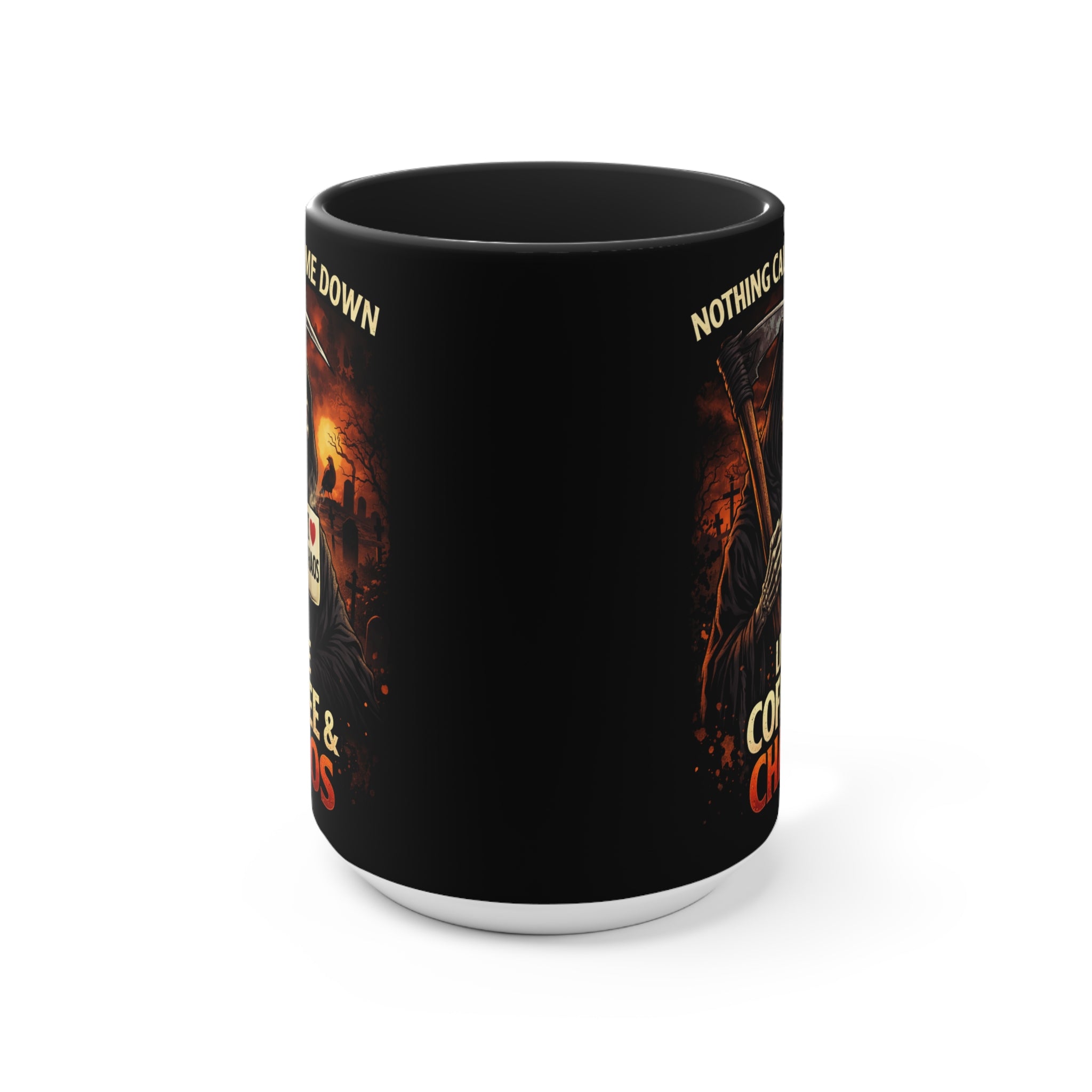 Coffee & Chaos Accent Mug — 'Nothing Calms Me Down Like Coffee & Chaos' Grim Reaper Gift