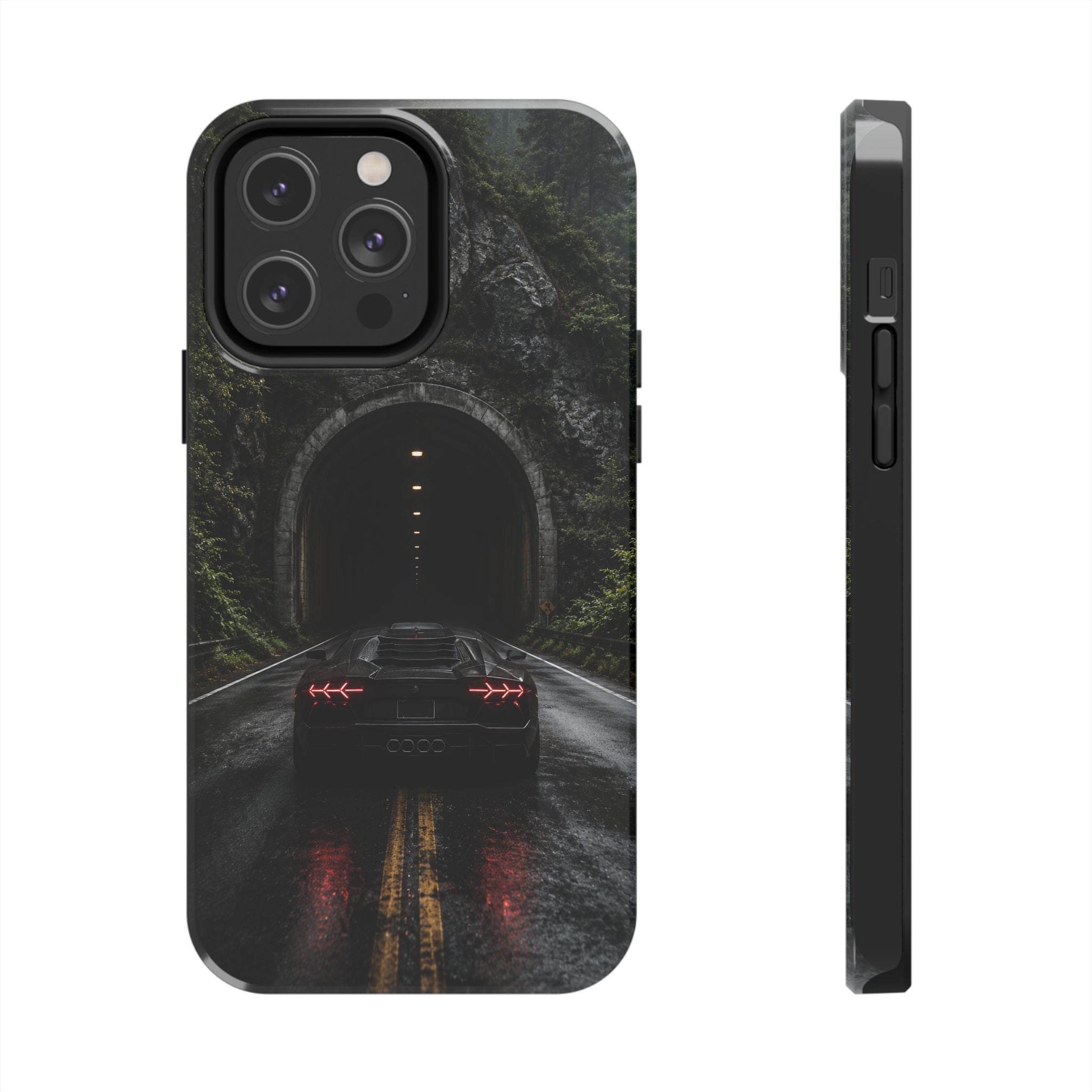 Racing Tunnel Phone Case — Dark Sports Car Rain Road Protective Case