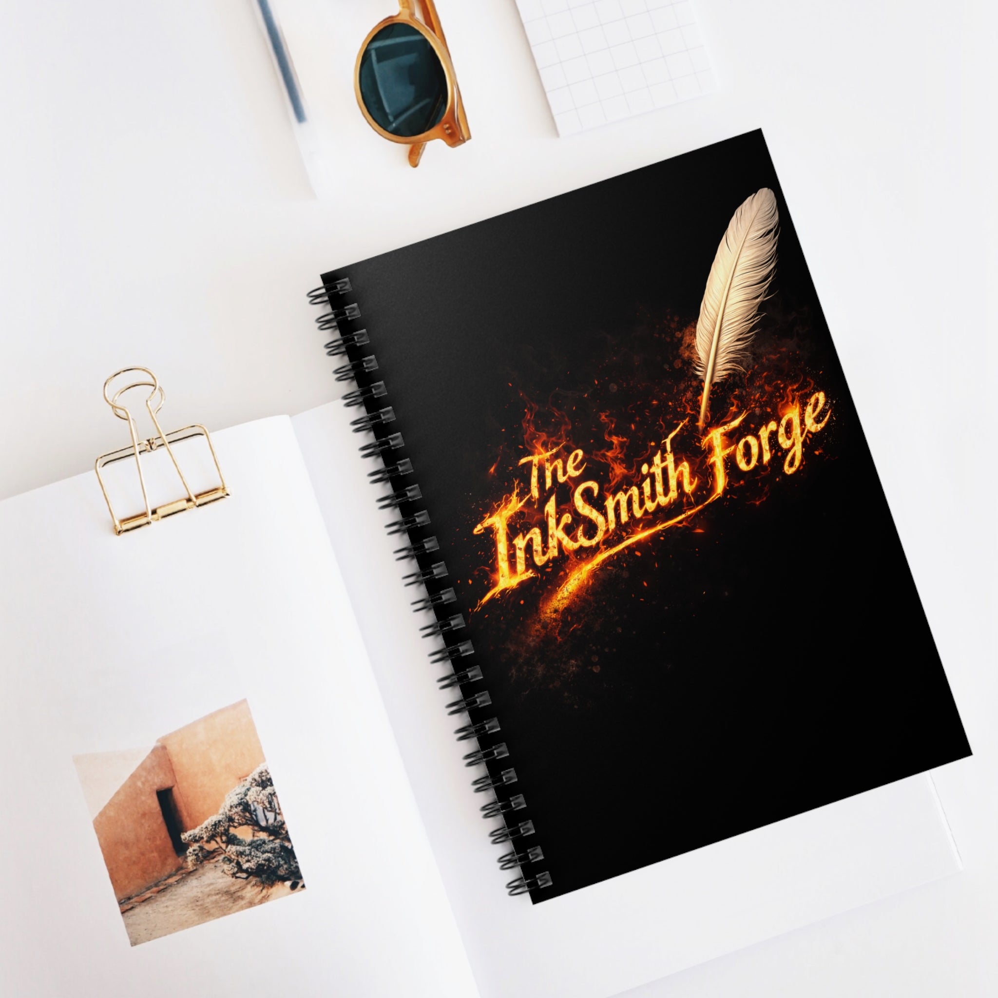 InkSmith Forge Spiral Notebook — Fiery Quill Ruled Journal for Writers & Creators