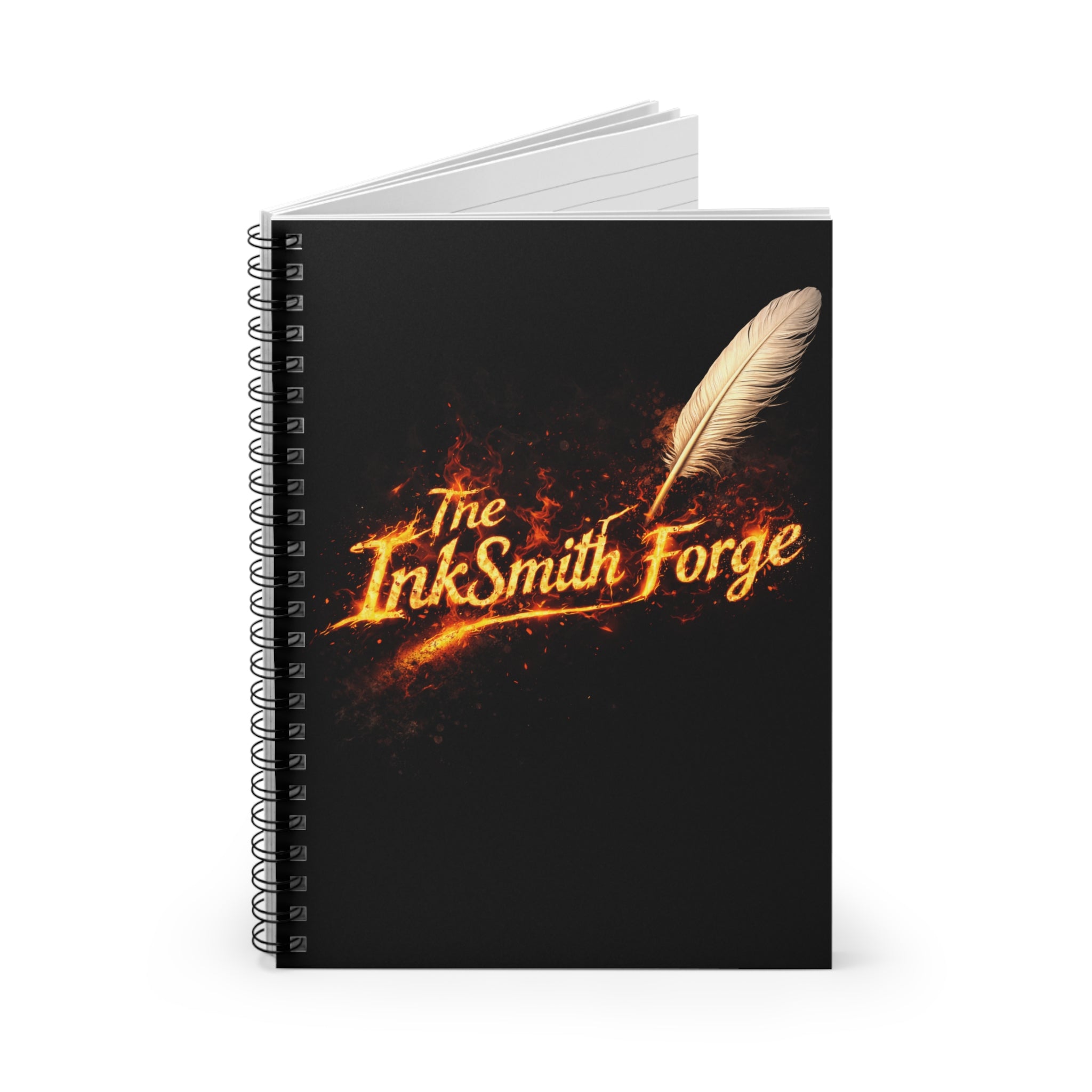 InkSmith Forge Spiral Notebook — Fiery Quill Ruled Journal for Writers & Creators