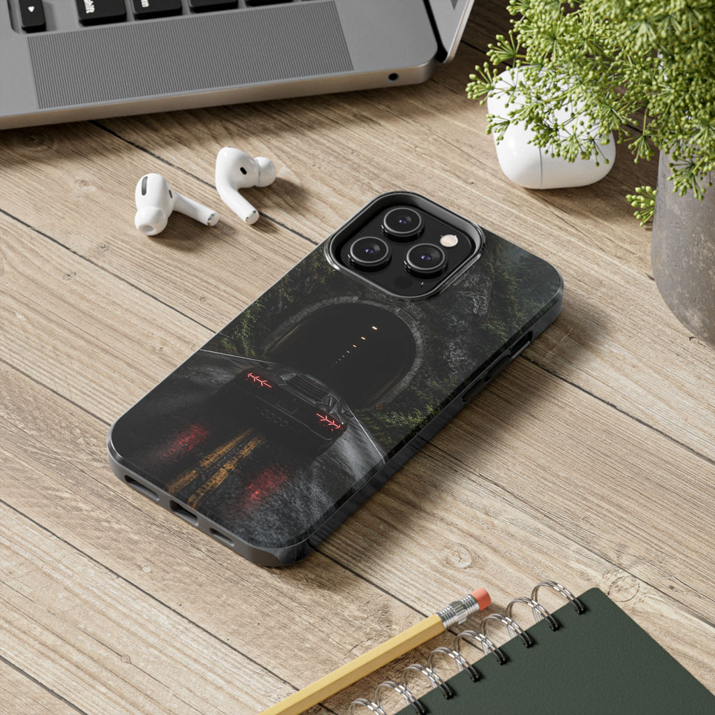 Racing Tunnel Phone Case — Dark Sports Car Rain Road Protective Case