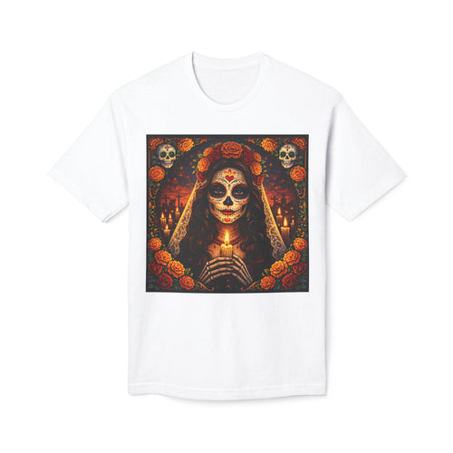 Day of the Dead Sugar Skull T-Shirt — Catrina Floral Candle Design for Halloween & Día de los Muertos