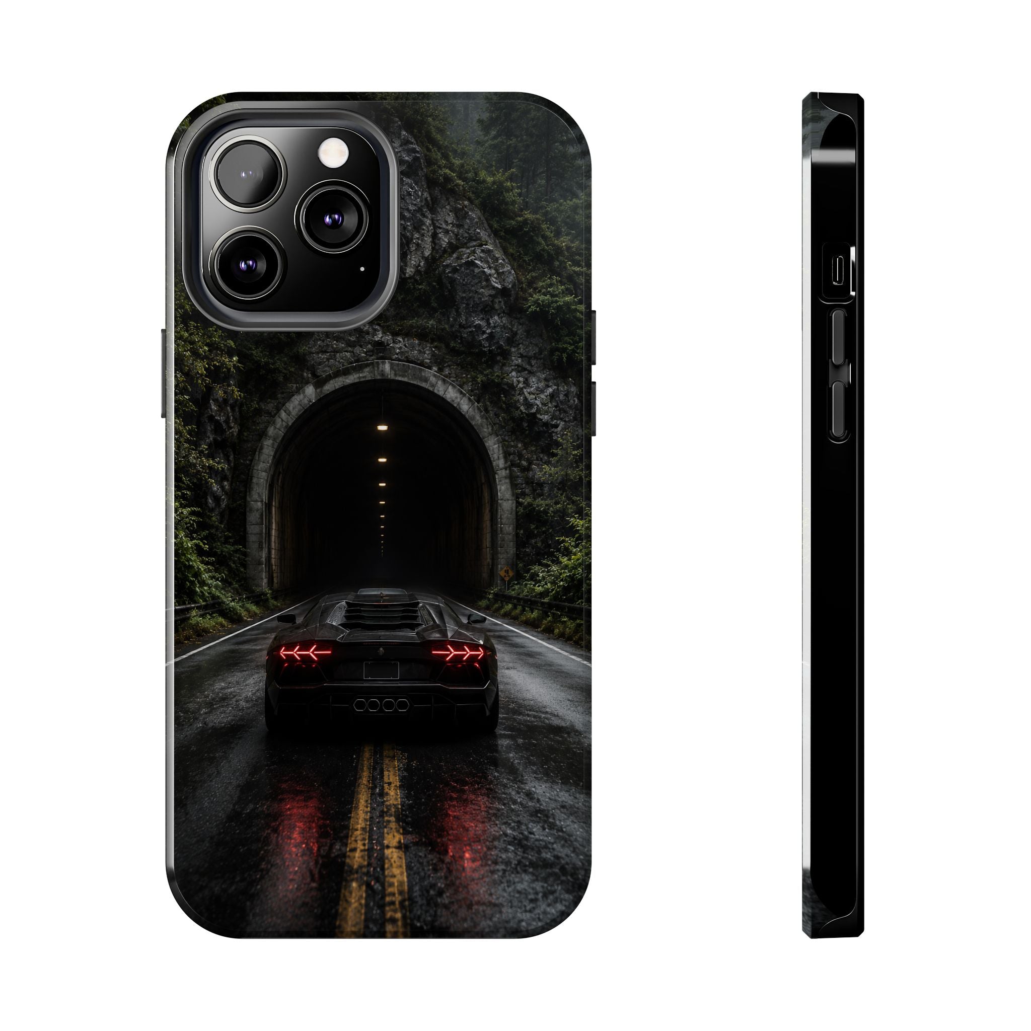 Racing Tunnel Phone Case — Dark Sports Car Rain Road Protective Case